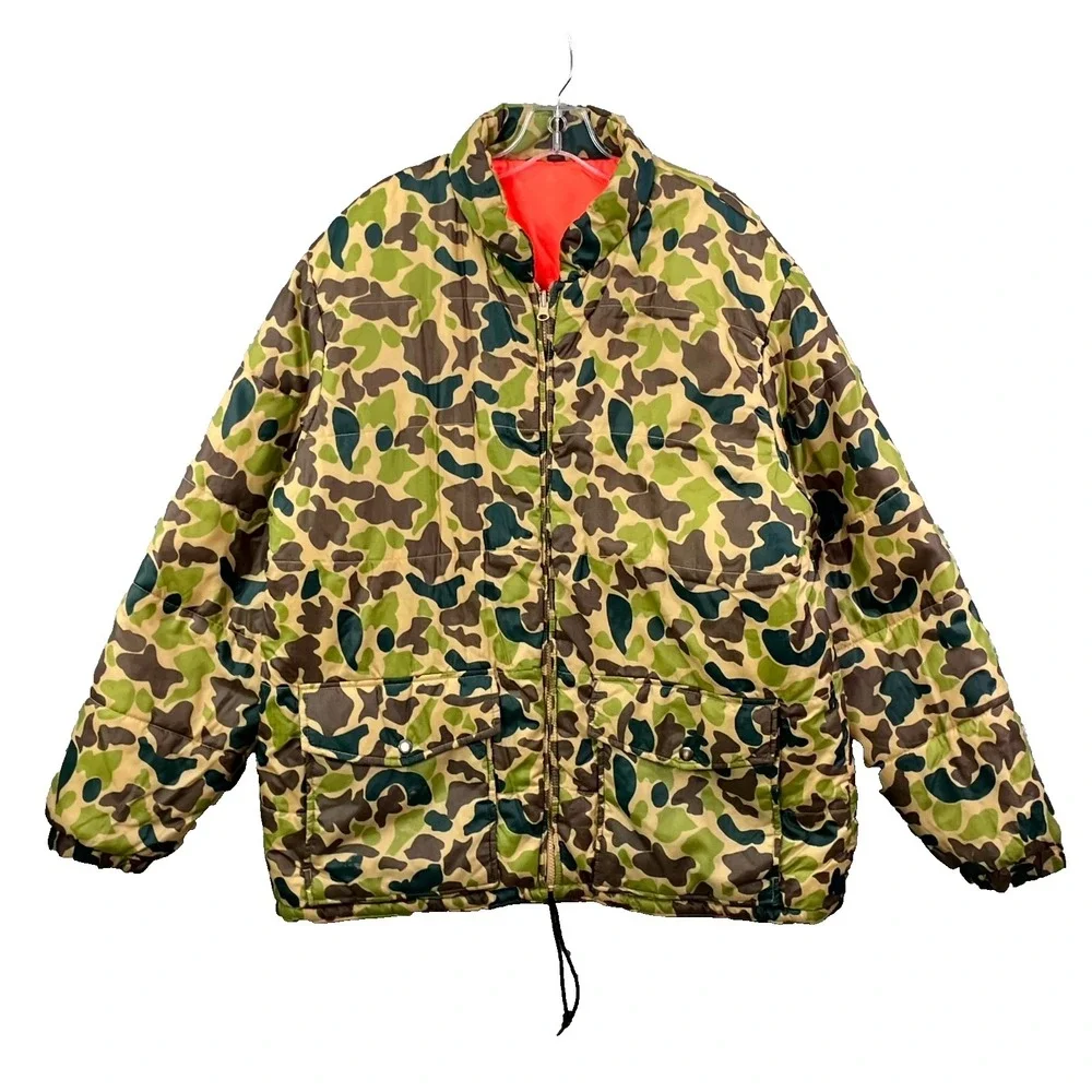 Vintage‎ Woodland Hunting Jacket Mens 2XL Camo Reversible Hike Outdoor Gorpcore